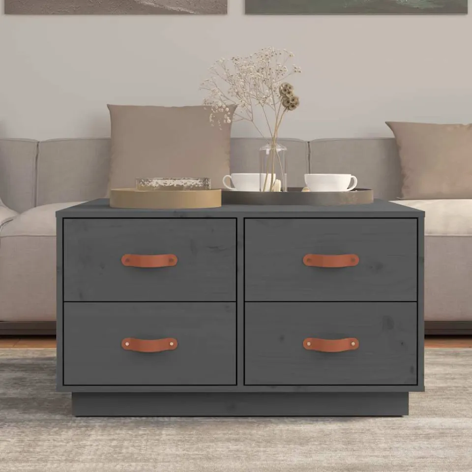 vidaXL Salontafel 80x80x45 cm massief grenenhout grijs, foto 3