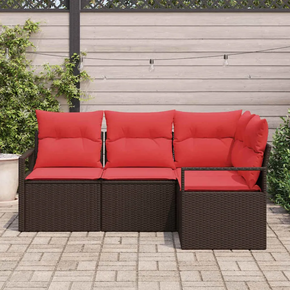 vidaXL Tuinbankenset 4 st Bruin en Rood poly rattan