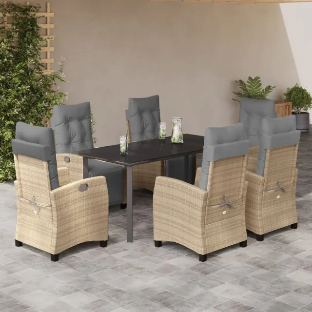 vidaXL 7-delige Tuinset met kussens poly rattan gemengd beige, foto 2