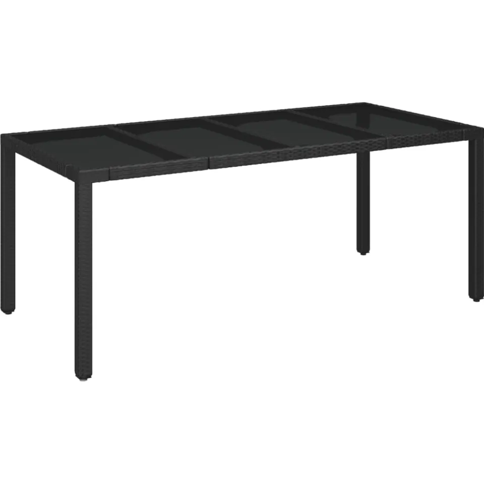vidaXL Tuintafel met glazen blad 190x90x75 cm poly rattan zwart, foto 3
