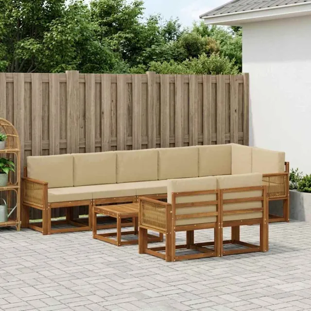 vidaXL Buiten bankenset 9 st 8-zits Natuurlijk en Beige