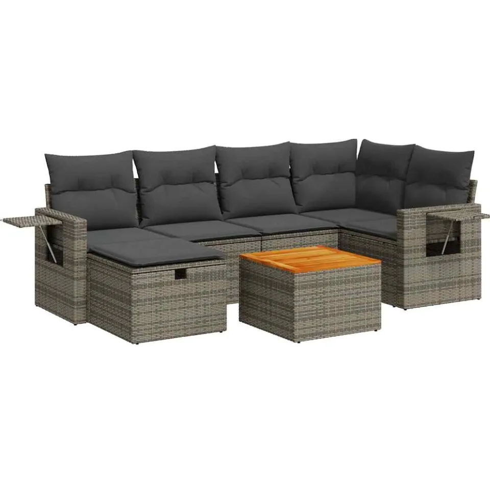 vidaXL 7-delige Loungeset met kussens poly rattan grijs, foto 3