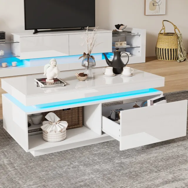 COVREO TV meubel set 181 cm - wit spaanplaat, LED verlichting