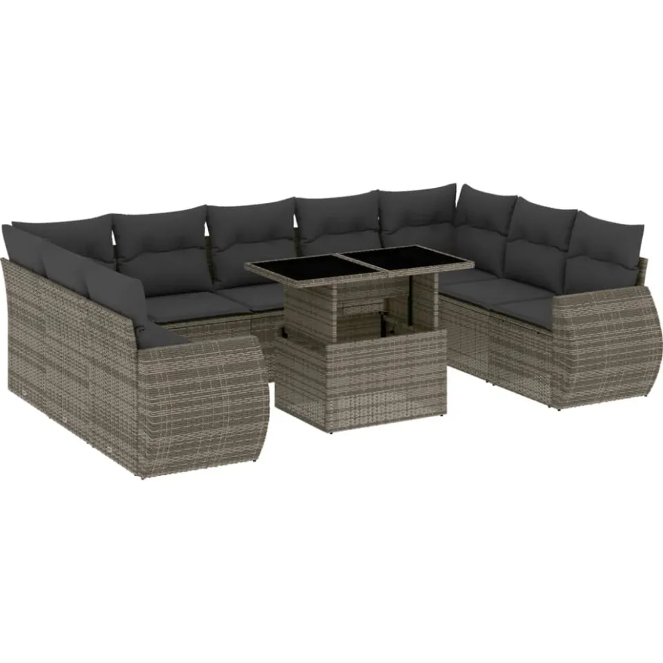 vidaXL 10-delige Loungeset met kussens poly rattan grijs, foto 3