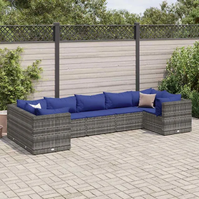 vidaXL 7-delige Loungeset met kussens poly rattan grijs, foto 2
