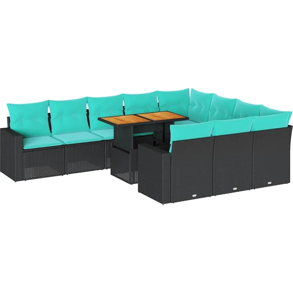 vidaXL 11-delige Loungeset met kussens poly rattan zwart, foto 3