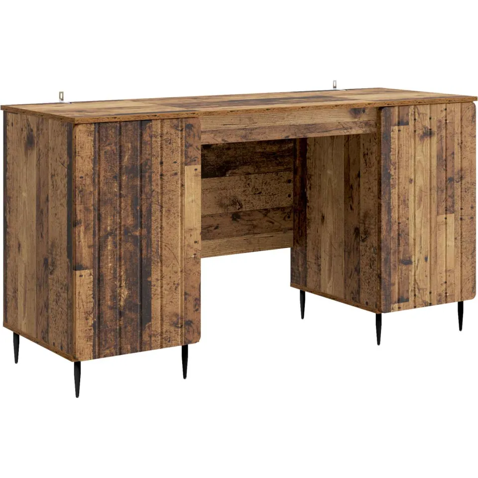 vidaXL Bureau Oud hout 142,5 x 50 x 75 cm Bewerkt hout bruin, foto 3
