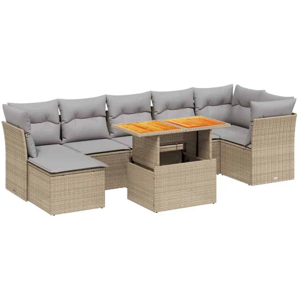 vidaXL 8-delige Loungeset met kussens poly rattan beige
