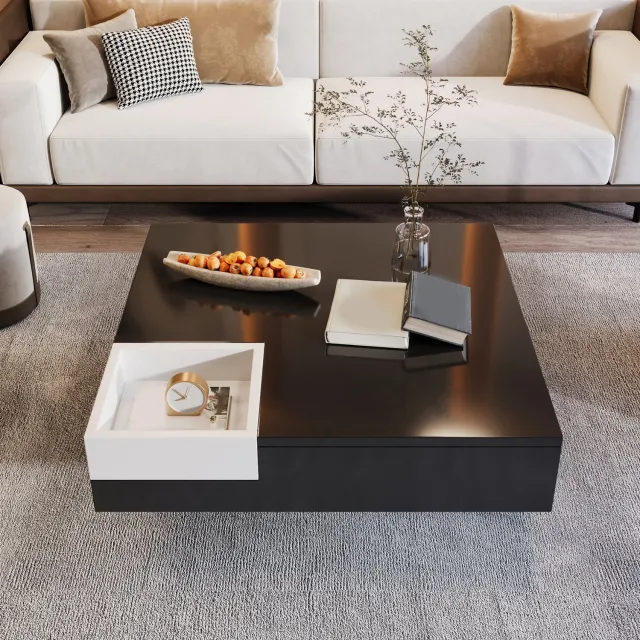 Maisentiel Salontafel 72 x 72 x 30 cm met afneembare opbergbox, LED, zwart/wit