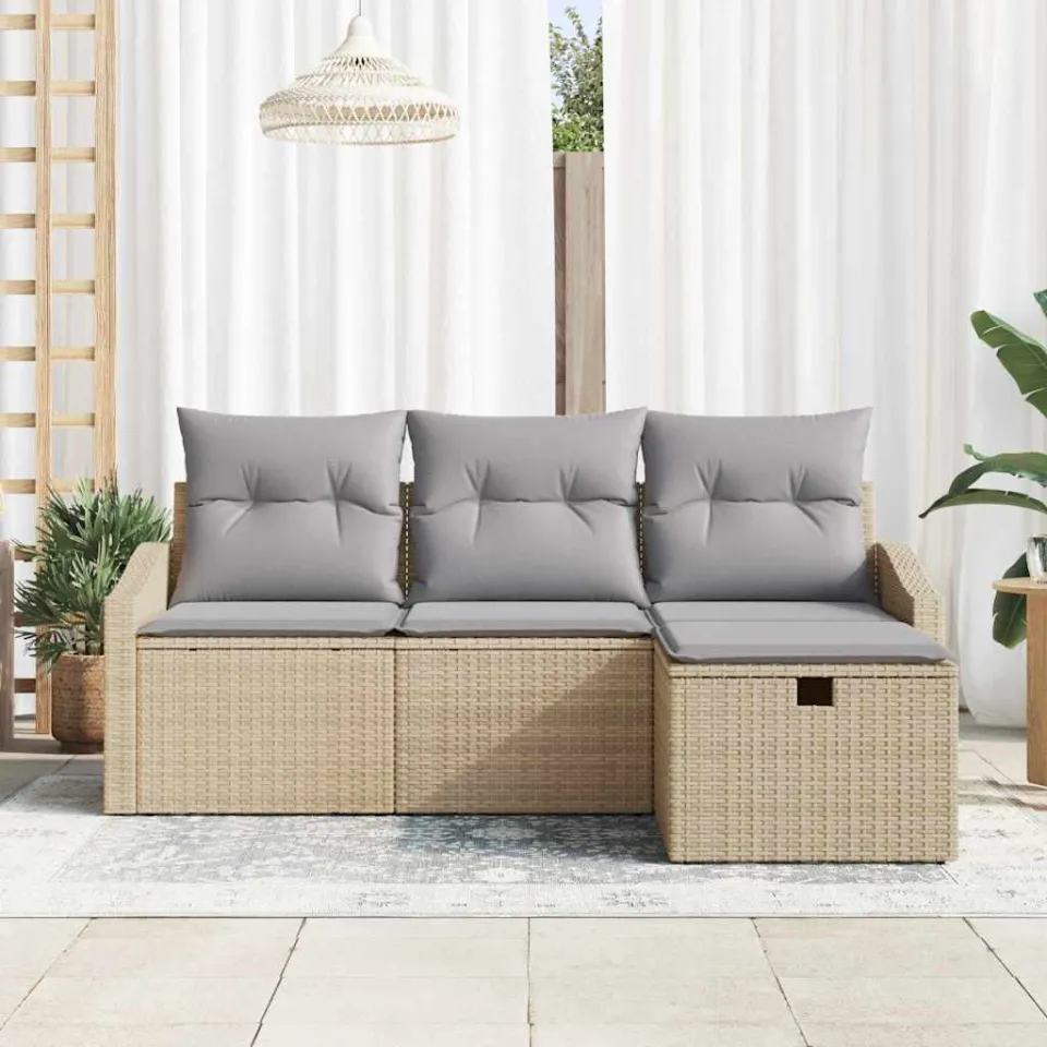 vidaXL Bankstel 4 st poly rattan beige, foto 3