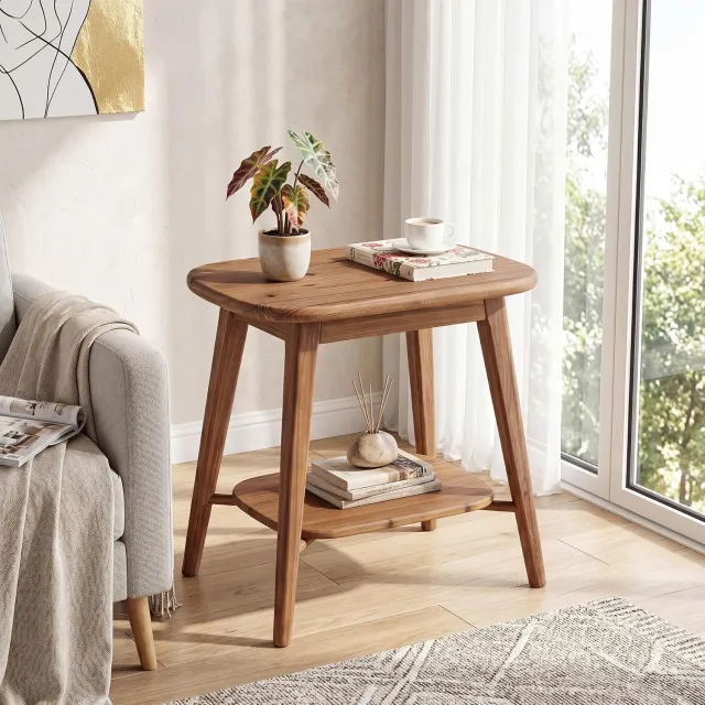 Tribesigns Bijzettafel - Sidetable met opbergvakken, Houten nachtkastje voor de slaapkamer of kleine ruimtes - 60×40×60 cm -bruin