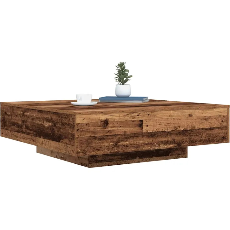 vidaXL Salontafel met LED Stripverlichting Oud hout 100 x 100 x 31 cm Bruin