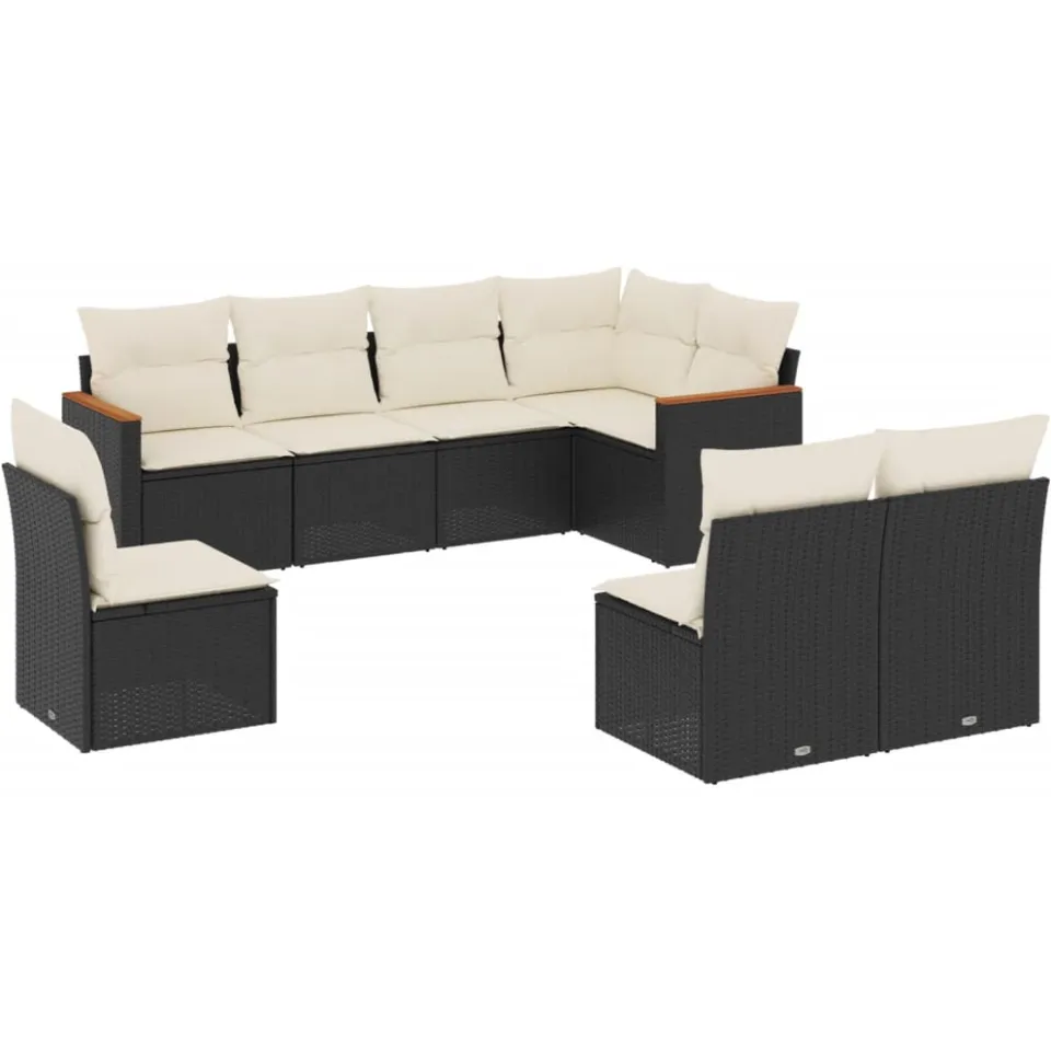 vidaXL 8-delige Loungeset met kussens poly rattan zwart