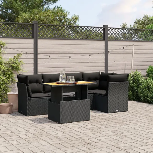 vidaXL 5-delige Loungeset met kussens poly rattan zwart, foto 2