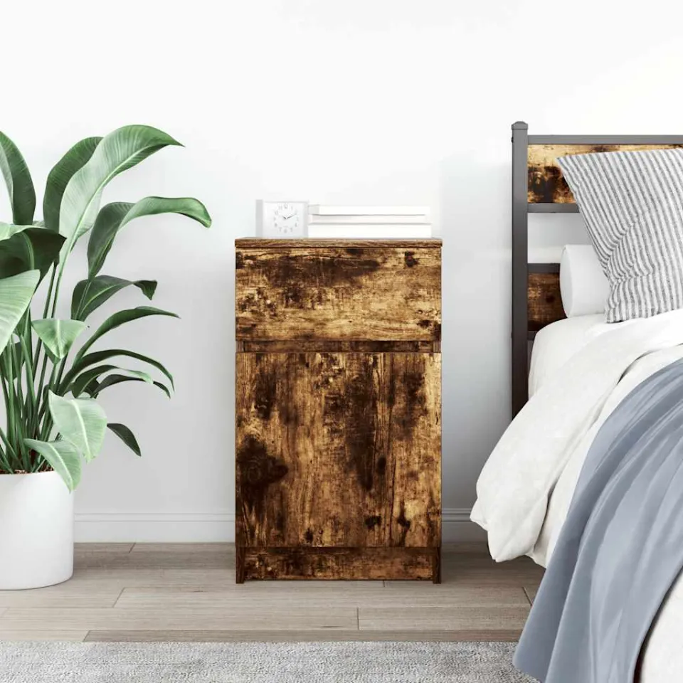 vidaXL Nachtkastje 39x35x65 cm bewerkt hout gerookt eikenkleurig, foto 3