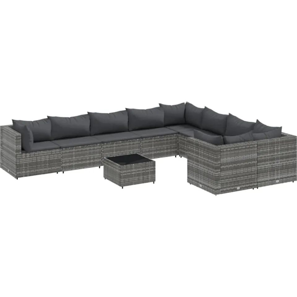 vidaXL 10-delige Loungeset met kussens poly rattan grijs, foto 3