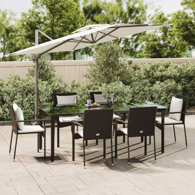 vidaXL 7-delige Tuinset met kussens poly rattan zwart, foto 2