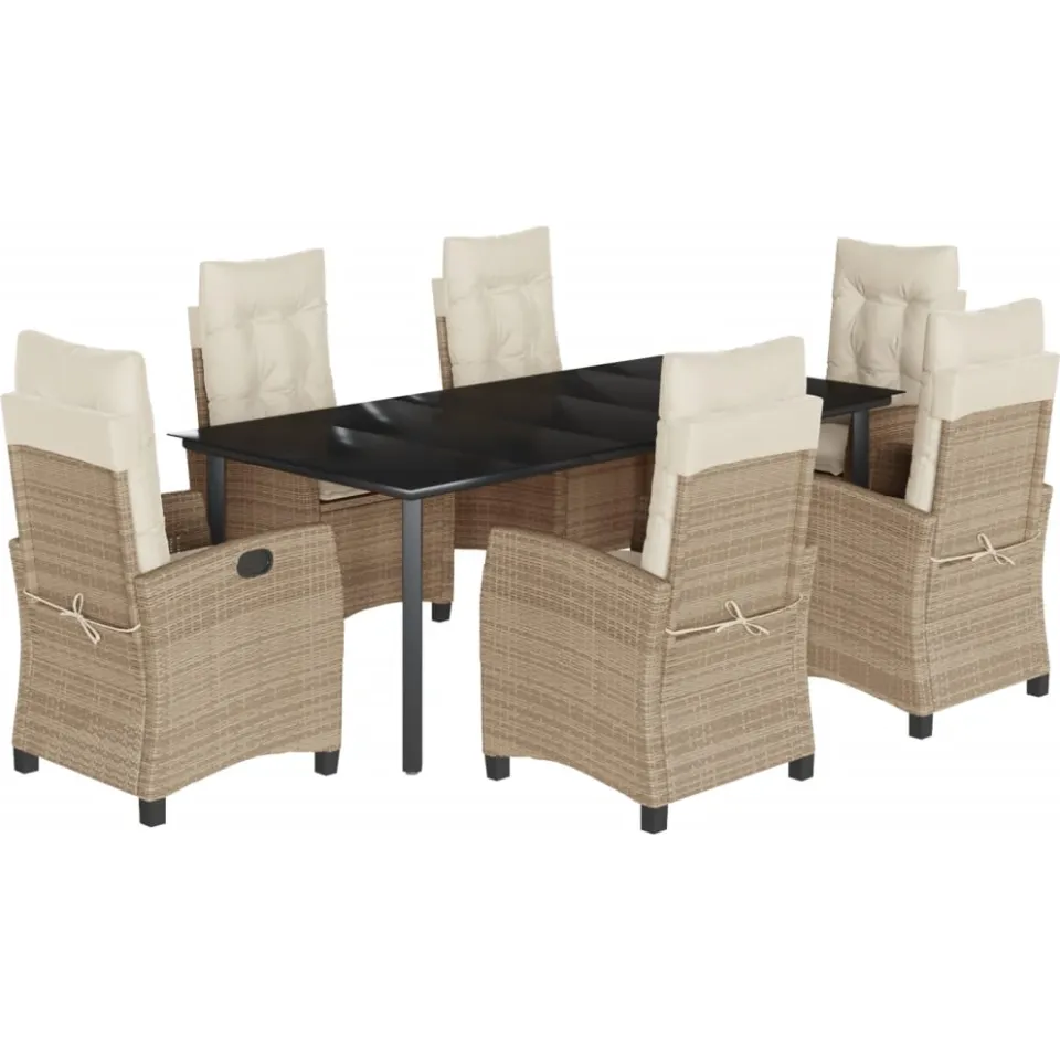 vidaXL 7-delige Tuinset met kussens poly rattan beige, foto 3