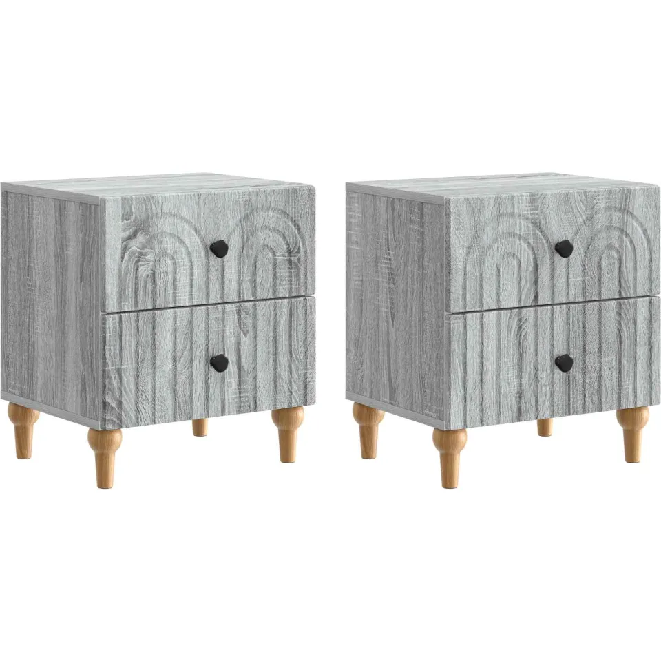 vidaXL Nachtkastje 2 st Grijs sonoma 43 x 34,5 x 48 cm Bewerkt hout