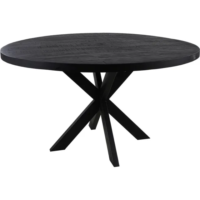 Sfeerwonen Enzo Eettafel Rond - 100 cm - Massief Mangohout - Metalen Matrix Poot - Zwart