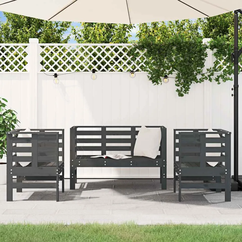 vidaXL 3-delige Loungeset massief grenenhout grijs, foto 3