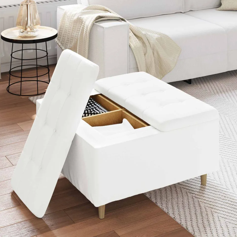 vidaXL Ottoman met Opbergruimte Wit 80 x 80 x 45 cm Kunstleer, foto 3