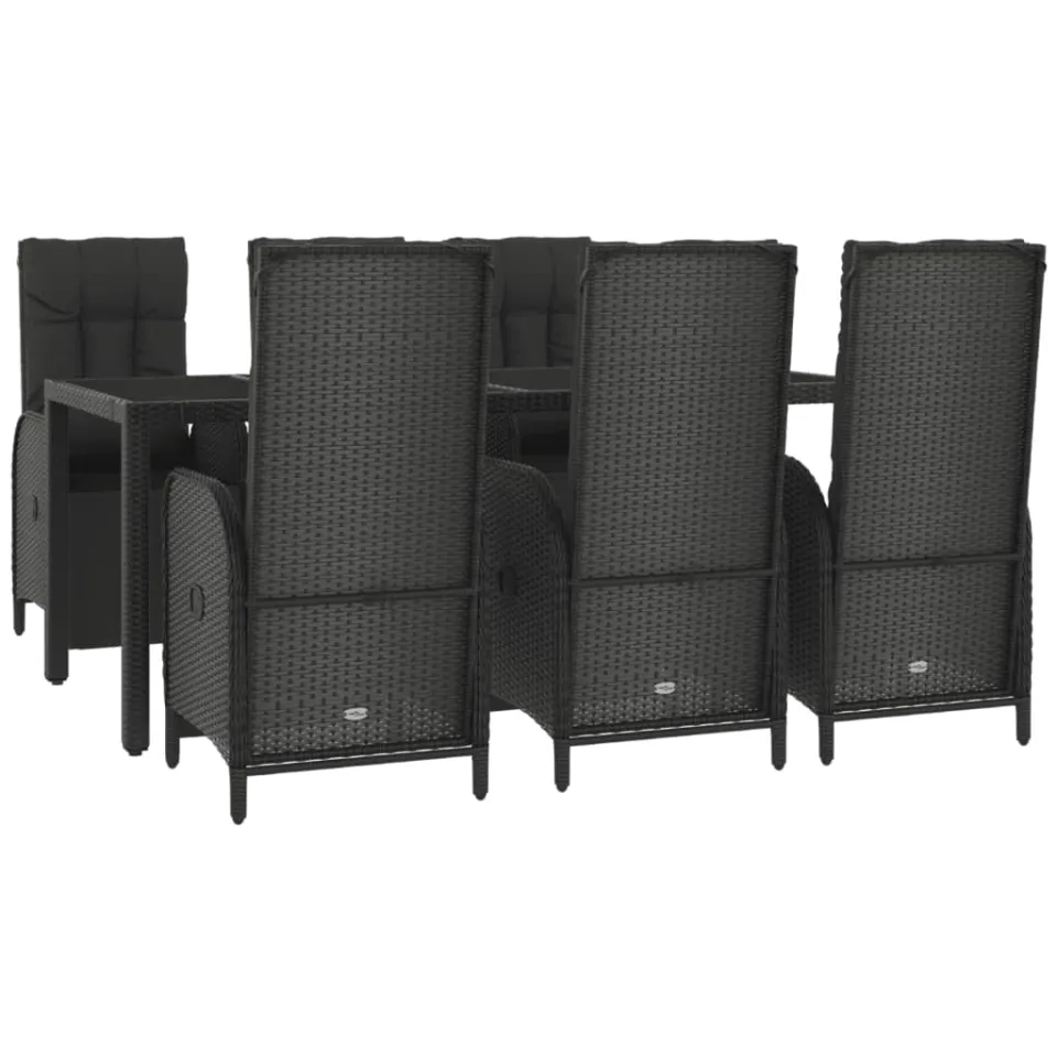 vidaXL 7-delige Tuinset met kussens poly rattan zwart, foto 3