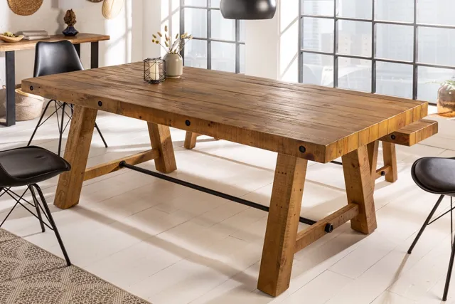 Invicta Interior Massieve eettafel FINCA 165cm vintage bruin gerecycled grenenhout industrieel design - 41245 Zie omschrijving