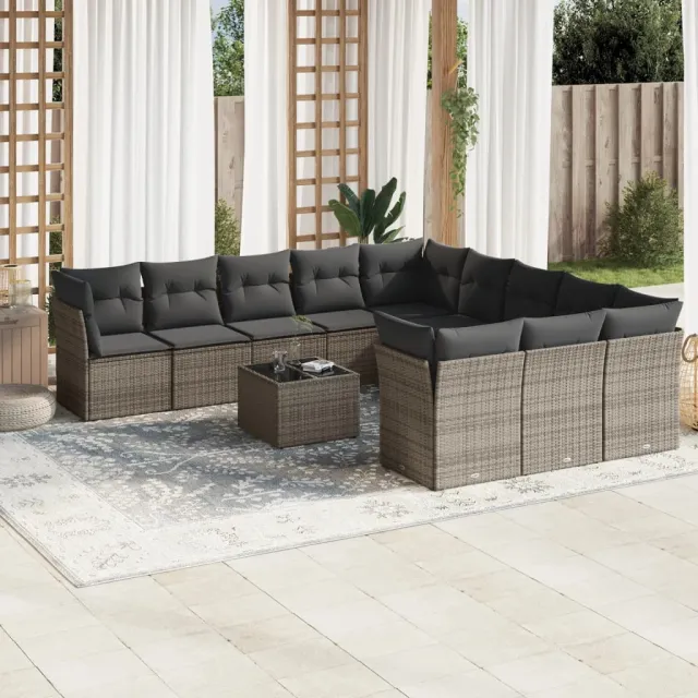 vidaXL 12-delige Loungeset met kussens poly rattan grijs, foto 2