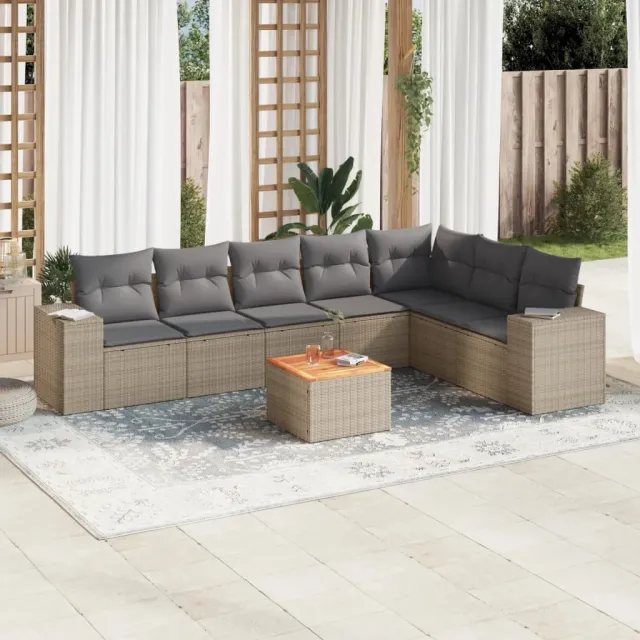 vidaXL 8-delige Loungeset met kussens poly rattan beige, foto 2