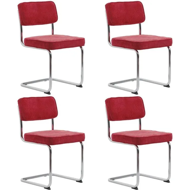24Designs Jayson Stoel - Set Van 4 - Rib Stof Rood - Chromen Sledeframe