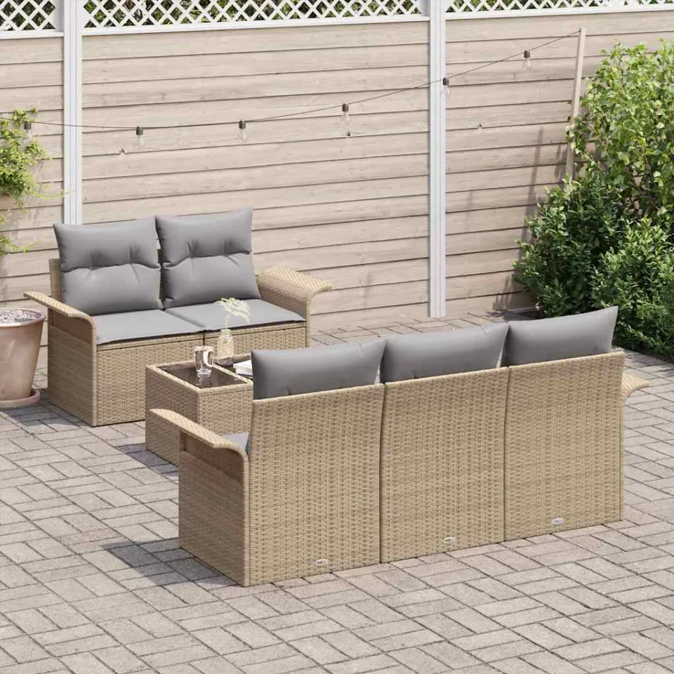 vidaXL Bankstel 6 st Beige poly rattan, foto 3