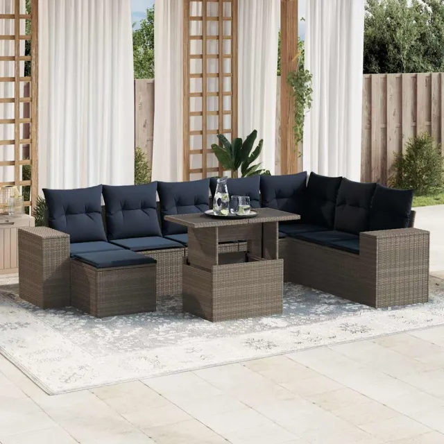 vidaXL 9-delige tuinbankset met kussens, grijs polyrotan, foto 2