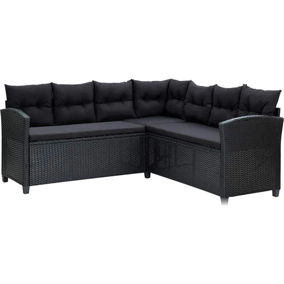 vidaXL 6-delige Loungeset met kussens poly rattan zwart, foto 4