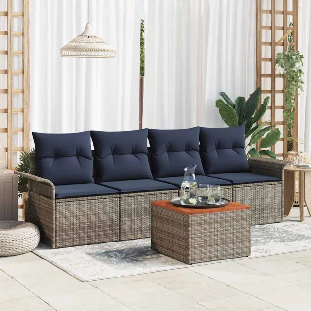 vidaXL Tuinbankenset 5 st Grijs poly rattan, foto 2