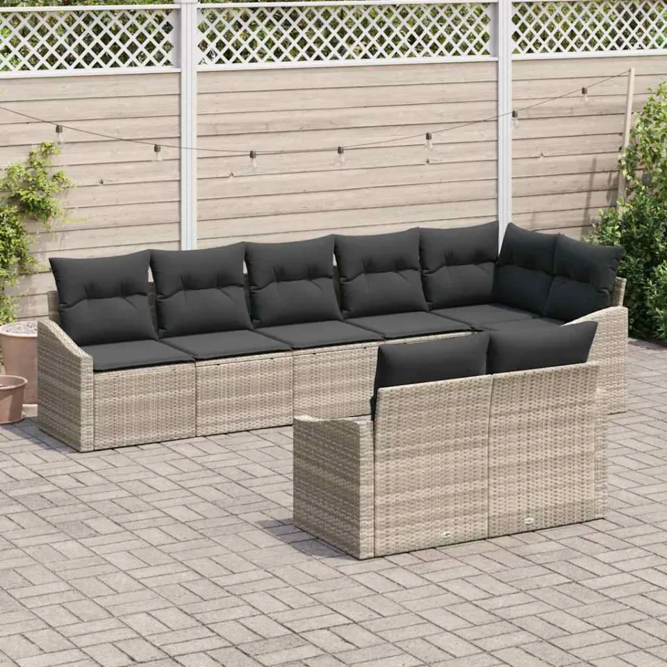 vidaXL Tuinbankenset 8 st Lichtgrijs poly rattan, foto 3