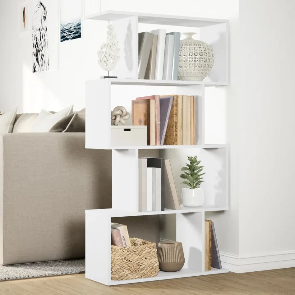 vidaXL Kamerverdeler Boekenkast 4-laags Wit 70x24x129 cm Bewerkt Hout, foto 4