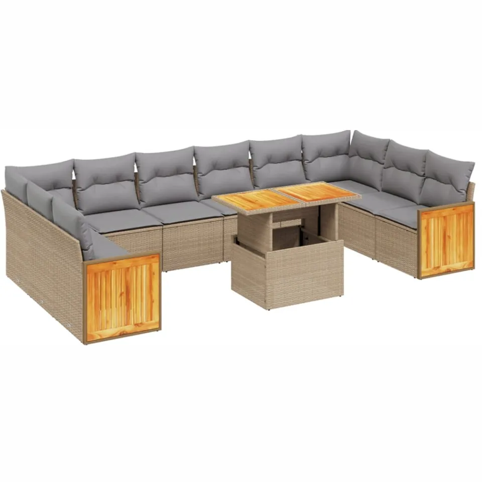 vidaXL 11-delige Tuinset met kussens poly rattan beige, foto 3