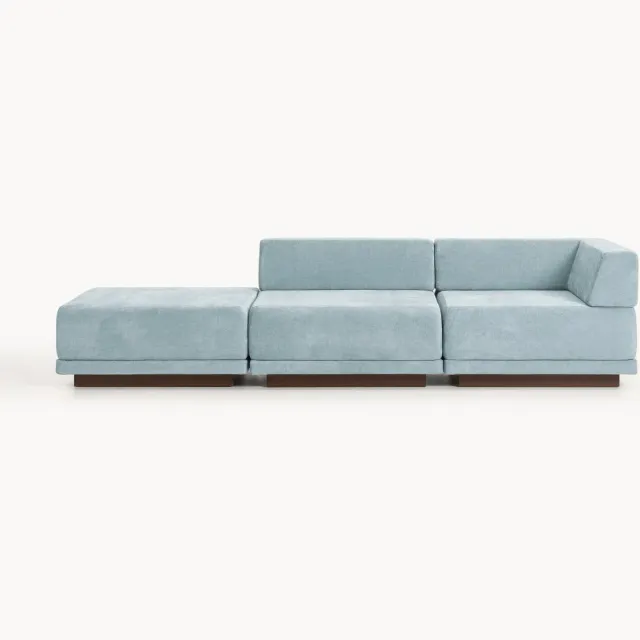 Westwing Collection Modulaire bank Colin (4-zits) met ottoman Bruin, Lichtblauw