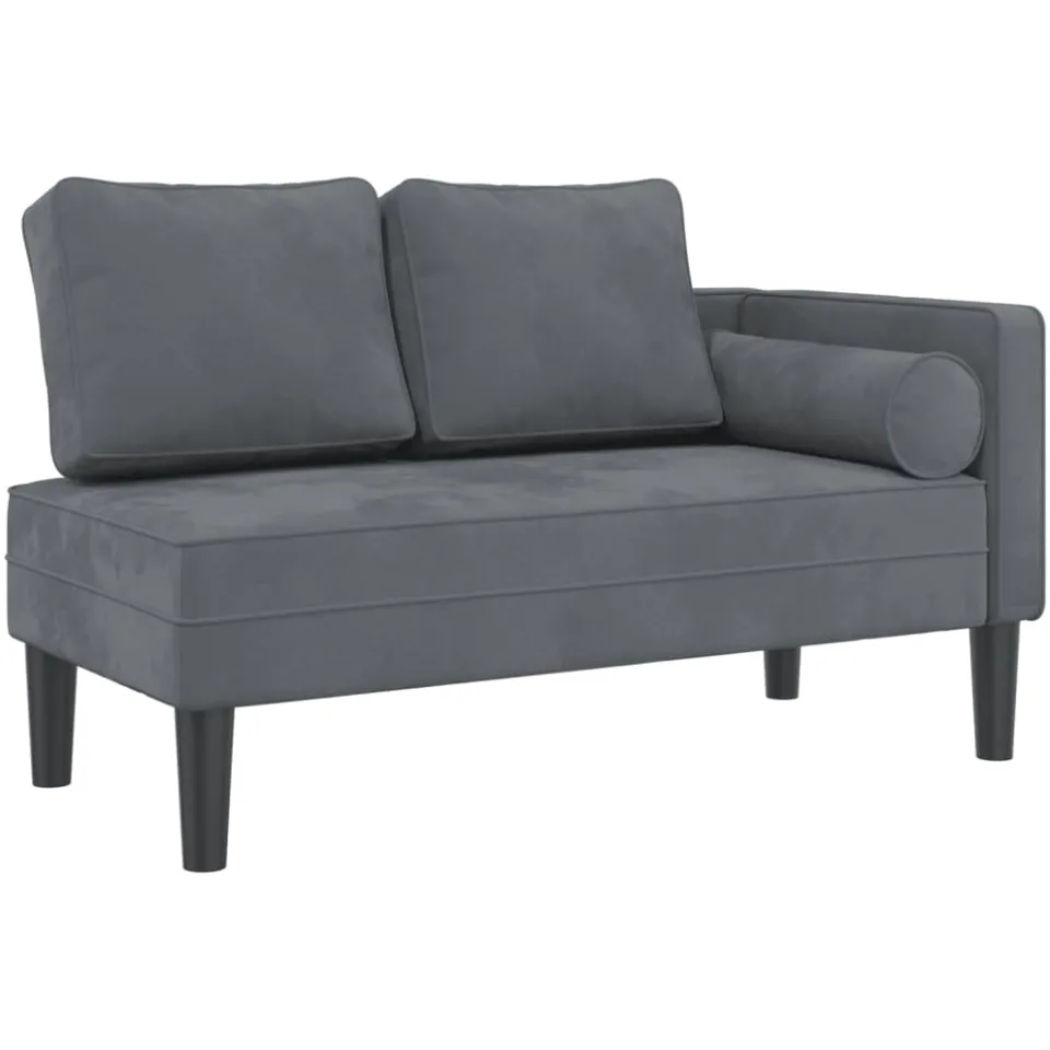 vidaXL Chaise longue met kussens fluweel donkergrijs grijs, foto 3