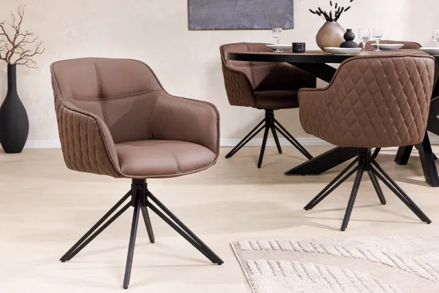 Invicta Interior Draaibare Design Stoel EUPHORIA Bruin Echt Leer Zwart Metalen Frame met Armleuning - 45861 Zie omschrijving