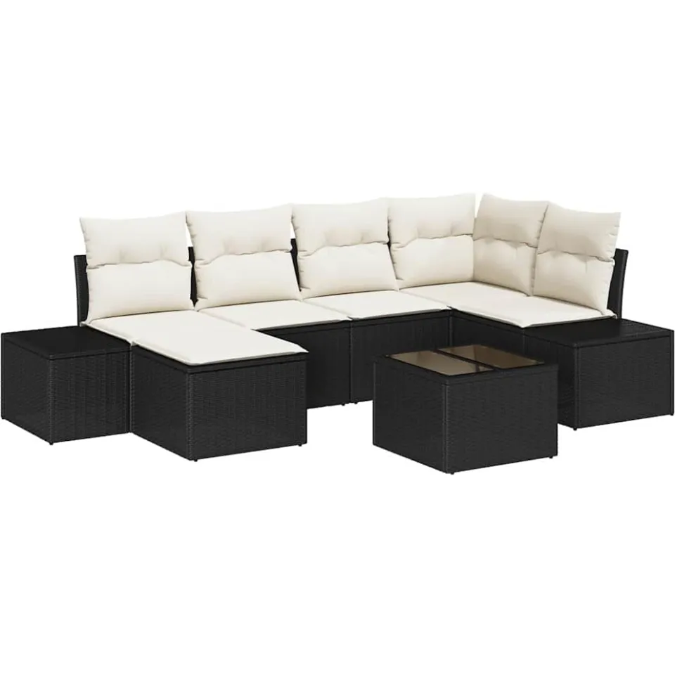 vidaXL Tuin Sofa Set 6 st Zwart en Crème poly rattan