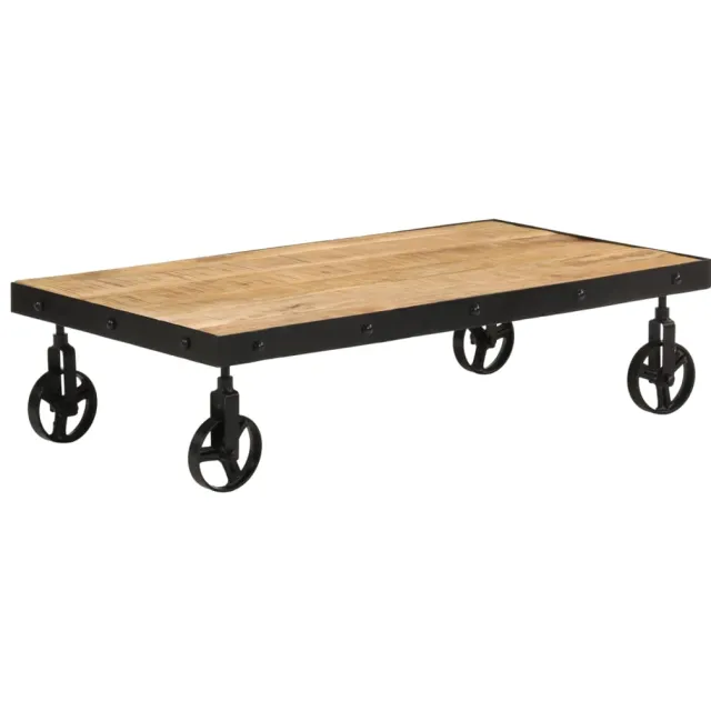 vidaXL Salontafel met wieltjes 100x55x26 cm massief mangohout Bruin