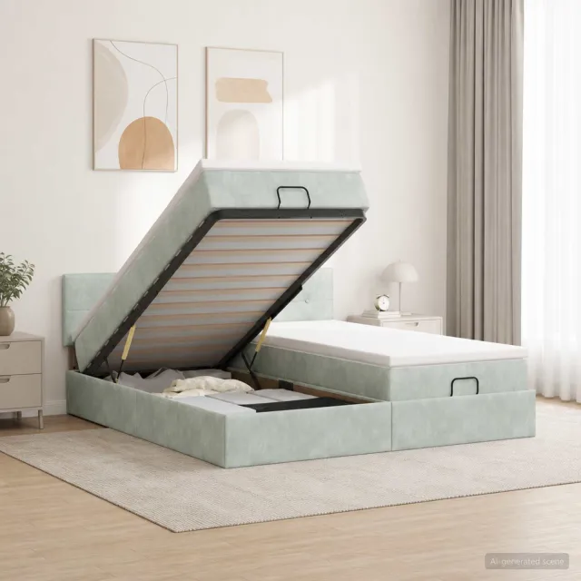 vidaXL Ottoman bed met matras met hoofdeinde 2 st Lichtgrijs Fluweel
