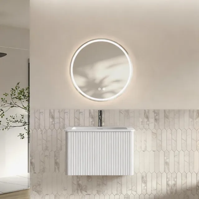 STILVORA Badkamermeubelset - Wandhangende Wastafel Met Onderkast En Led Spiegel - Ruimtebesparend Voor Badkamer - Hout En Glas - 60 Cm - Wit