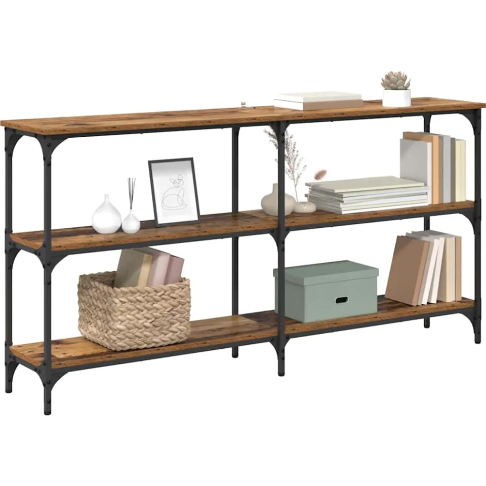 vidaXL Wandtafel Oud Hout 150 x 29 x 75 cm Geperst Hout en Metaal Bruin