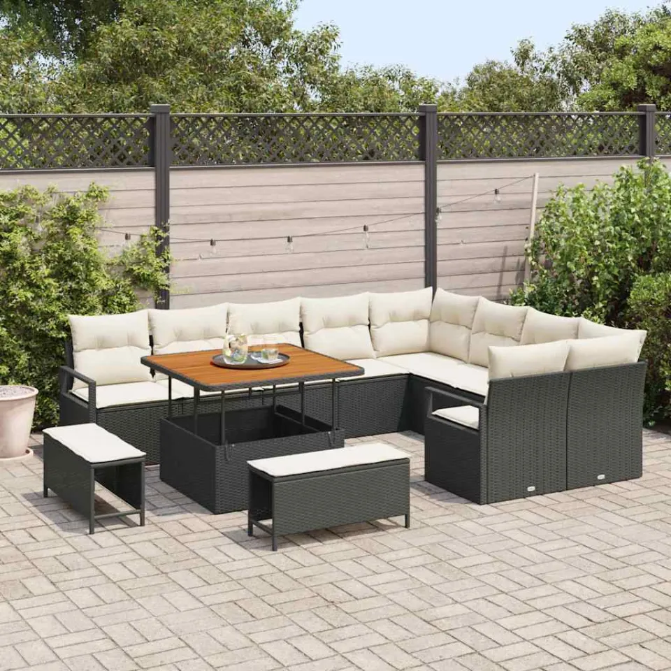 vidaXL Tuinbankenset 12 st Zwart poly rattan, foto 3