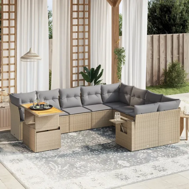vidaXL 10-delige Loungeset met kussens poly rattan beige, foto 2