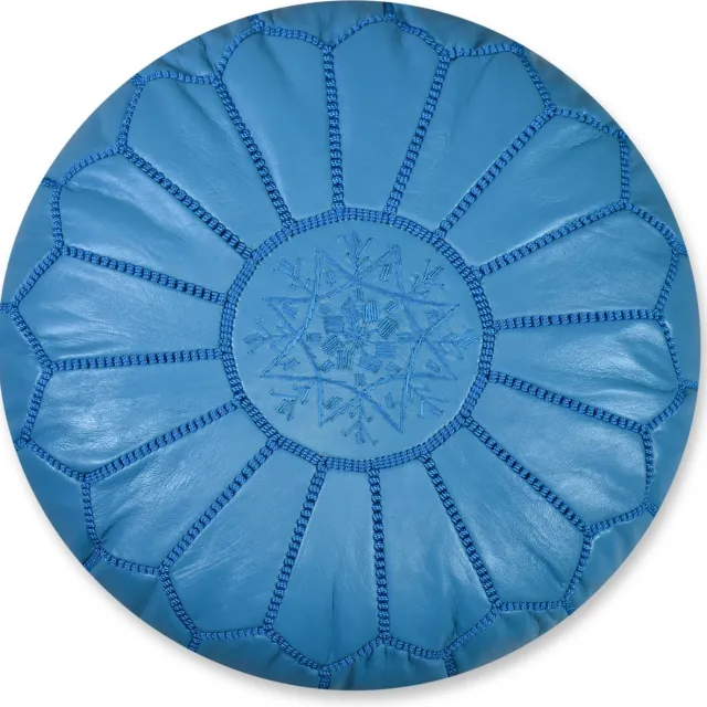 Poufs&Pillows Leren Poef - Turquoise - Handgemaakt en uniek - Gevuld geleverd