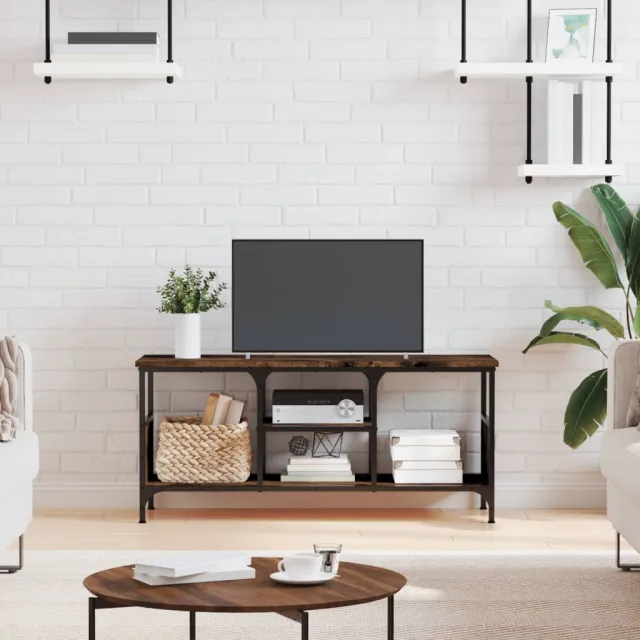 vidaXL Tv-meubel 100x35x45 cm bewerkt hout en ijzer gerookt eikenkleur Bruin